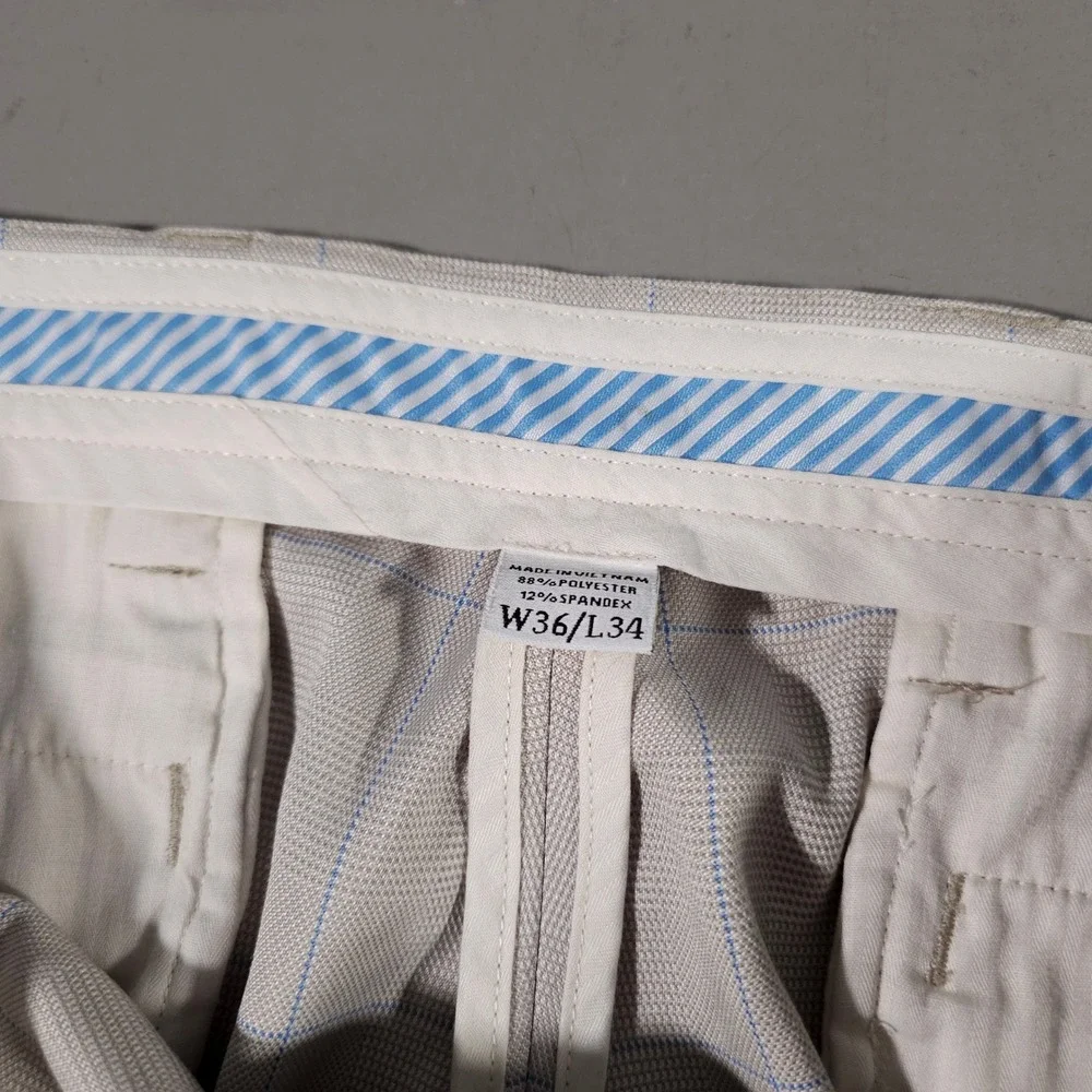 FootJoy Golf Pants Mens 36x34 Tan Blue Windowpane Plaid Performance Stretch